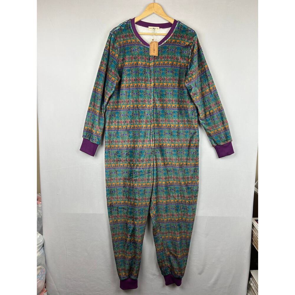 Natural Life One Piece Pajama Jumpsuit Fair Isle Green JUMP212 Women's Size M
